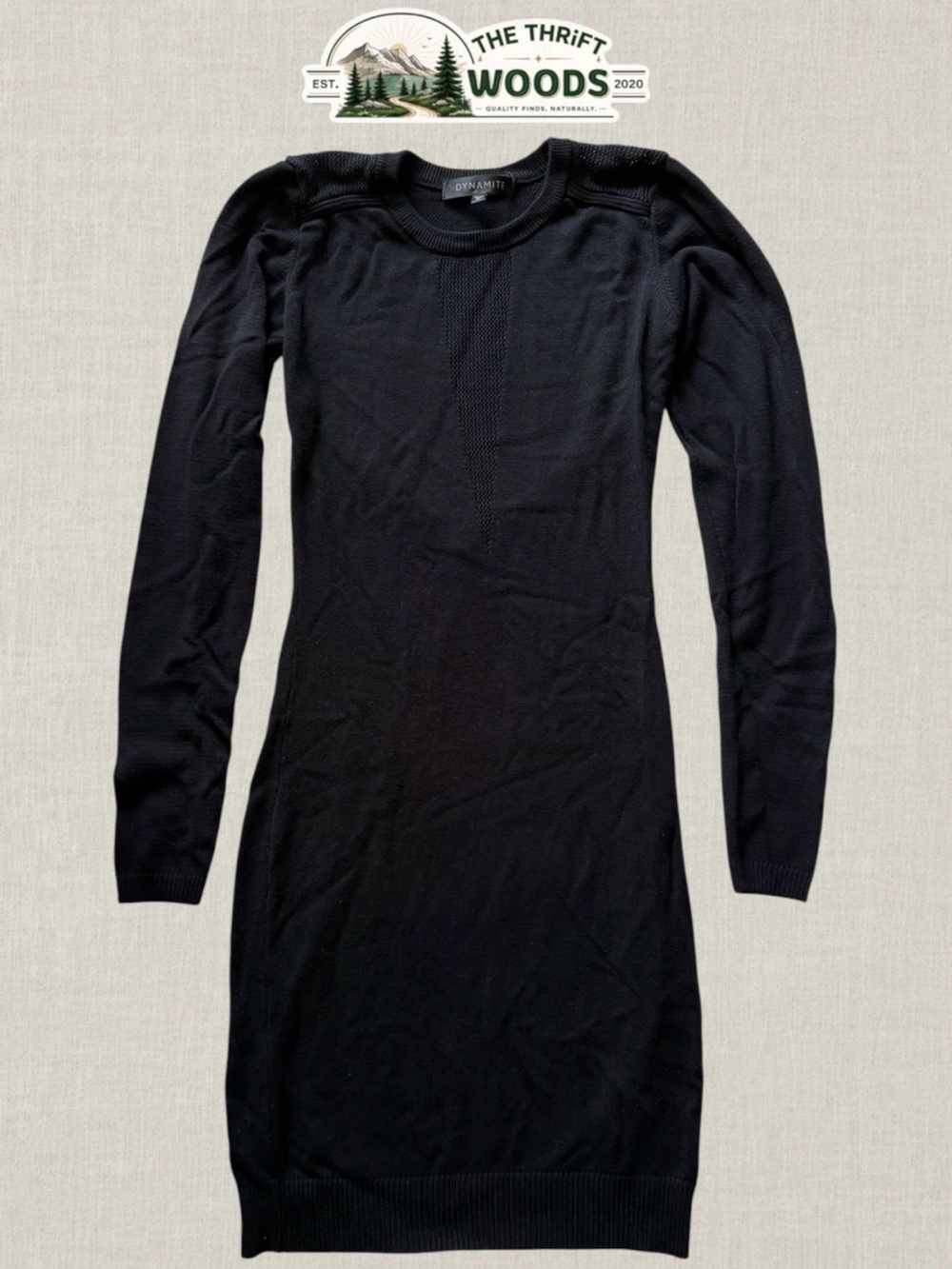 Dynamite Black Long-Sleeve Knit Bodycon Dress